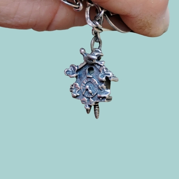 Vintage BEAU Sterling Silver Cuckoo Clock Movable Pendulums Charm Pendant​​ - Picture 5 of 8